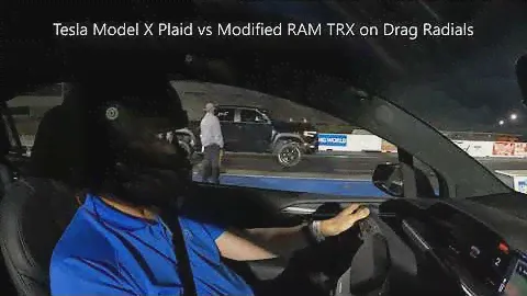 Tesla Model X Plaid vs Modified RAM TRX on drag radials